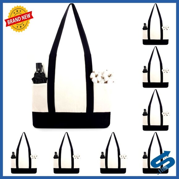 Other - Canvas Tote Bag with Zipper and Pockets Reusable Grocery Shopping DIY